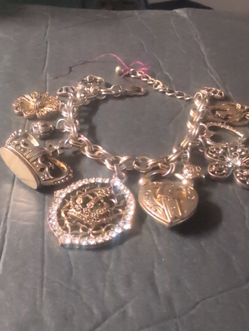 VTG Express Gold-Tone Charm Bracelet with Heart and Crown Charms